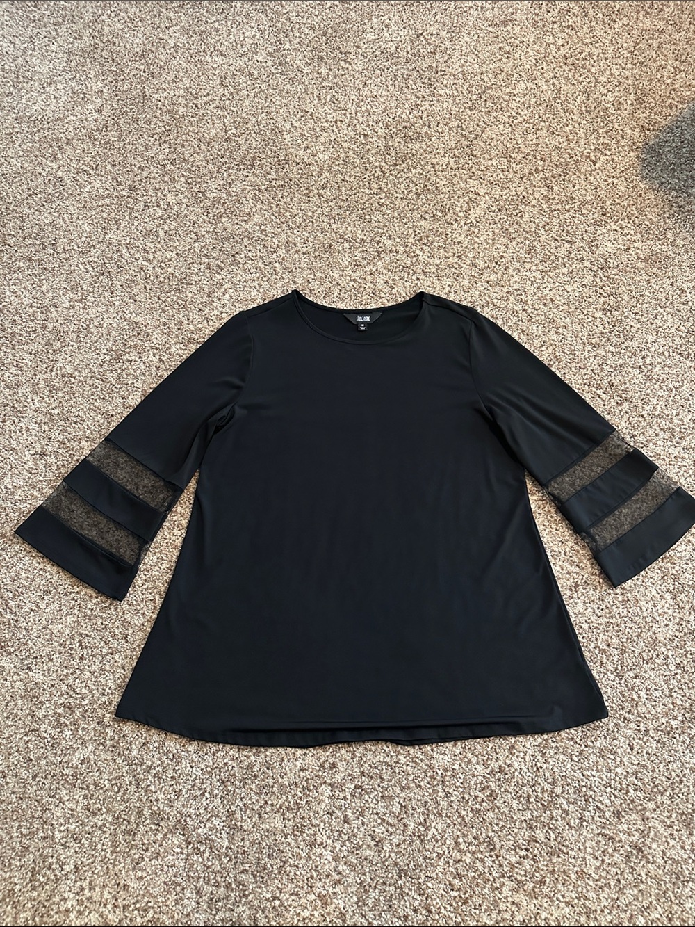 Slim Factor Women's Black Sheer Mesh 3/4 Sleeve Tunic Top - Size Medium